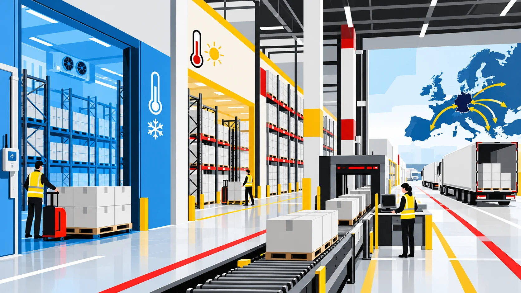 Illustration von temperaturgeführter Lagerung und Pharmatransport – GDP-Arzneimittellagerung